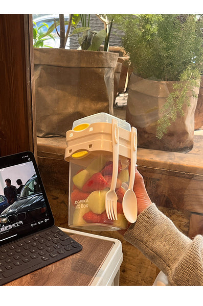 White Portable Salad & Breakfast Cup On The Go Dual Compartment Container With Spork Food Storage Containers