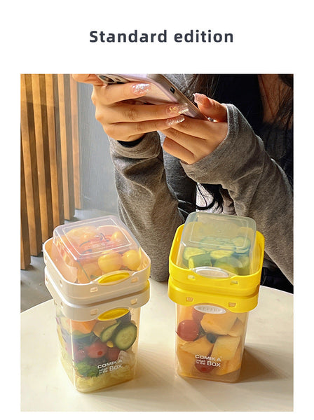 White Portable Salad & Breakfast Cup On The Go Dual Compartment Container With Spork Food Storage Containers