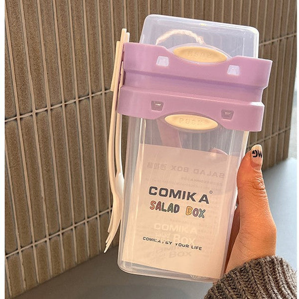 White Portable Salad & Breakfast Cup On The Go Dual Compartment Container With Spork Food Storage Containers