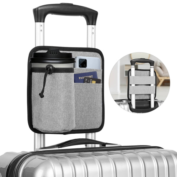 2 Pcs Black Hands Free Luggage Handle Travel Cup Holder & Organizer Pouch Other Travel Accessories