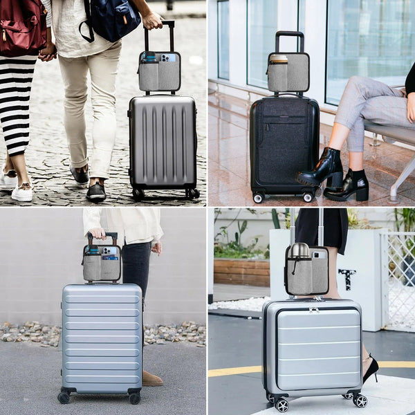 2 Pcs Black Hands Free Luggage Handle Travel Cup Holder & Organizer Pouch Other Travel Accessories