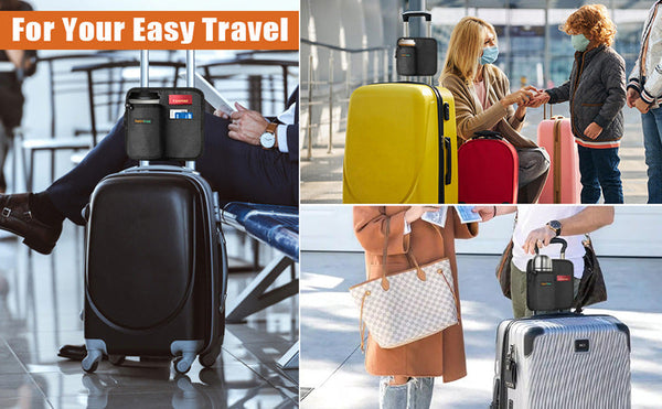 2 Pcs Black Hands Free Luggage Handle Travel Cup Holder & Organizer Pouch Other Travel Accessories