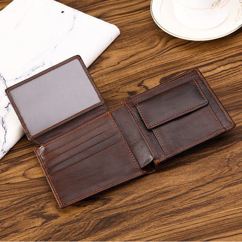 Coffee Genuine Leather Rfid Blocking Wallet For Men Vintage Bifold With Coin Pocket & Id Window Wallets