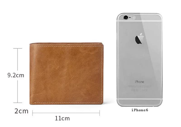 Coffee Genuine Leather Rfid Blocking Wallet For Men Vintage Bifold With Coin Pocket & Id Window Wallets