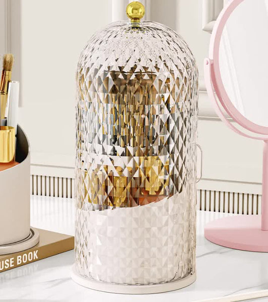 White Elegant 360 Rotating Makeup Brush Holder & Cosmetic Organiser With Dustproof Dome Lid (Makeup Is A Prop For Shooting And Not Included) Brushes