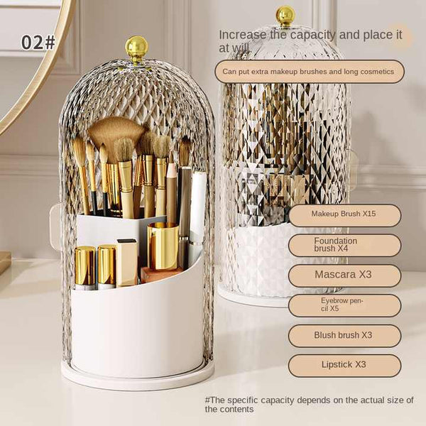 White Elegant 360 Rotating Makeup Brush Holder & Cosmetic Organiser With Dustproof Dome Lid (Makeup Is A Prop For Shooting And Not Included) Brushes