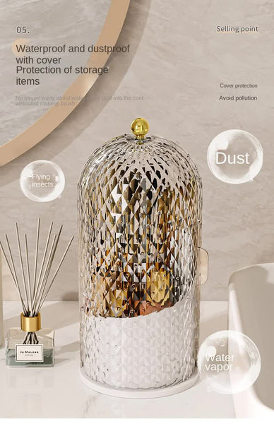 White Elegant 360 Rotating Makeup Brush Holder & Cosmetic Organiser With Dustproof Dome Lid (Makeup Is A Prop For Shooting And Not Included) Brushes