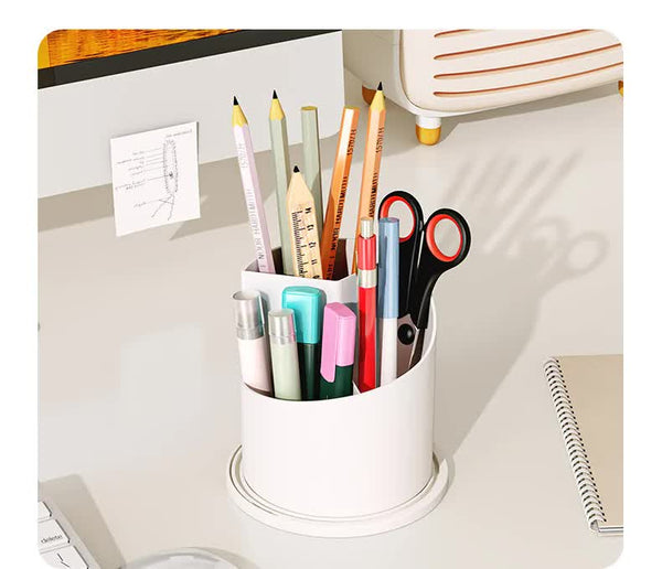 White Elegant 360 Rotating Makeup Brush Holder & Cosmetic Organiser With Dustproof Dome Lid (Makeup Is A Prop For Shooting And Not Included) Brushes