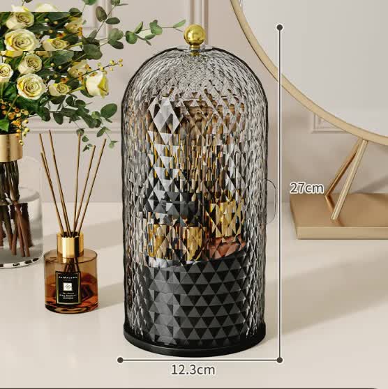 White Elegant 360 Rotating Makeup Brush Holder & Cosmetic Organiser With Dustproof Dome Lid (Makeup Is A Prop For Shooting And Not Included) Brushes