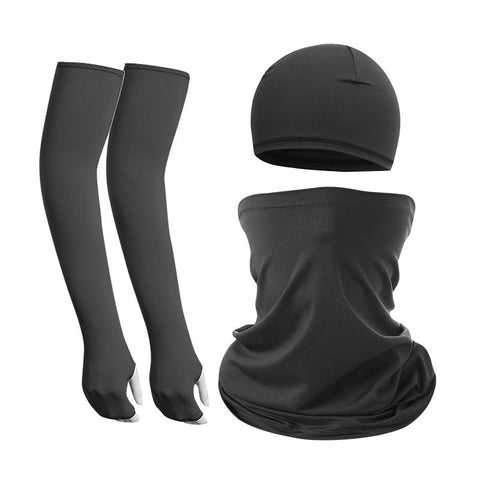 2 Sets Dark Grey Cooling Uv Protection Skull Cap Neck Gaiter & 4 Arm Sleeves For Outdoor Sports Other Motorcycle Clothing