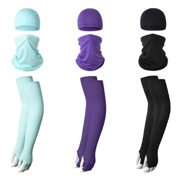 2 Sets Light Grey Cooling Uv Protection Skull Cap Neck Gaiter & 4 Arm Sleeves For Outdoor Sports Other Motorcycle Clothing