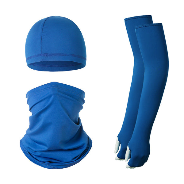 2 Sets Blue Cooling Uv Protection Skull Cap Neck Gaiter & 4 Arm Sleeves For Outdoor Sports Other Motorcycle Clothing