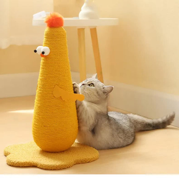 Yellow Adorable Chick Cat Scratching Post Durable Sisal Rope Scratcher Toy For Cats & Kittens Furniture & Scratchers
