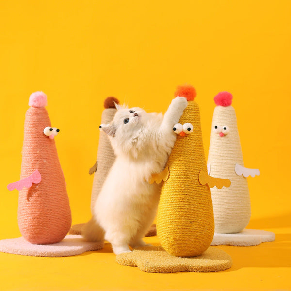 Yellow Adorable Chick Cat Scratching Post Durable Sisal Rope Scratcher Toy For Cats & Kittens Furniture & Scratchers