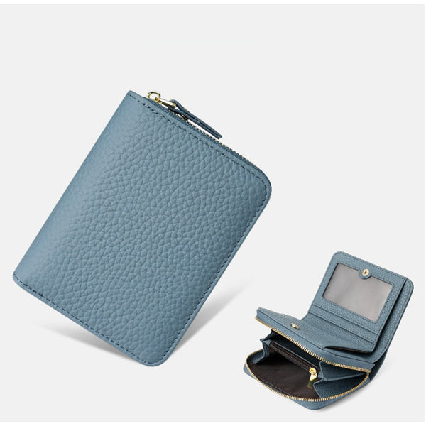 Black Compact Rfid Genuine Leather Wallet For Women Secure Zipper Card Holder & Coin Purse Wallets