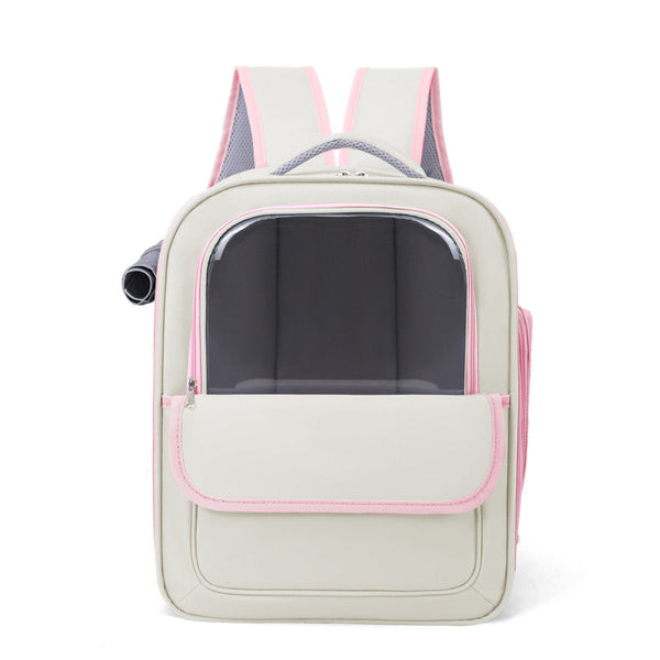 Elosung Beige And Pink Spacious Pet Carrier Backpack With Clear Window Comfortable Travel Bag For Cats Small Dogs Small Animal Supplies