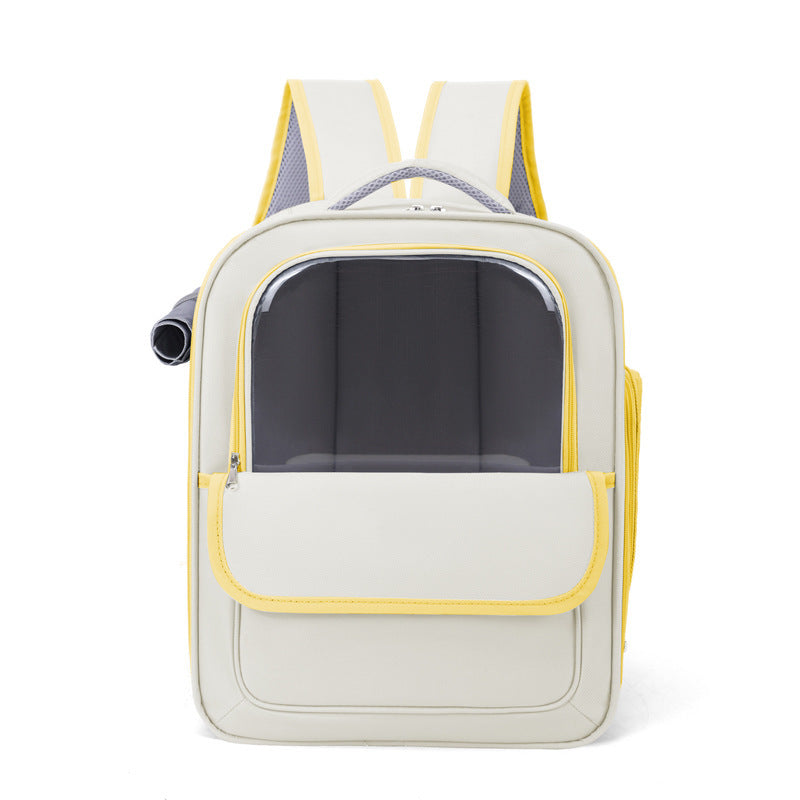 Elosung Beige And Yellow Spacious Pet Carrier Backpack With Clear Window Comfortable Travel Bag For Cats Small Dogs Small Animal Supplies