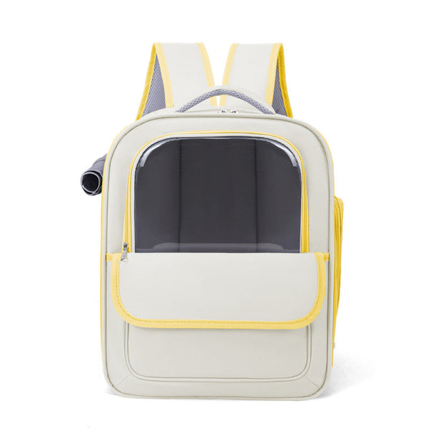 Elosung Beige And Yellow Spacious Pet Carrier Backpack With Clear Window Comfortable Travel Bag For Cats Small Dogs Small Animal Supplies