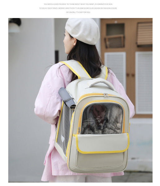 Elosung Beige And Yellow Spacious Pet Carrier Backpack With Clear Window Comfortable Travel Bag For Cats Small Dogs Small Animal Supplies
