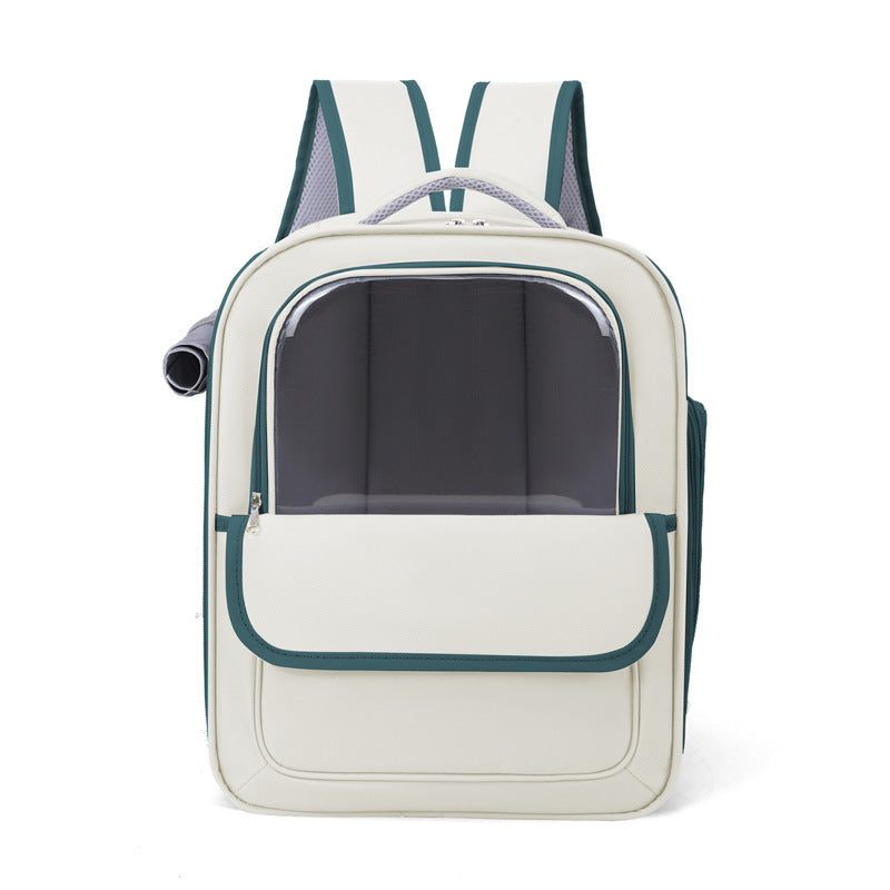 Beige And Green Spacious Pet Carrier Backpack With Clear Window Comfortable Travel Bag For Cats Small Dogs Small Animal Supplies