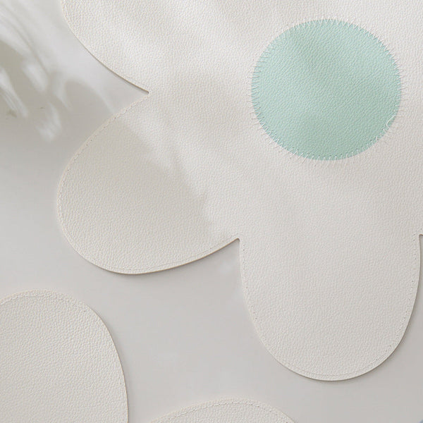 Blue Background With Yellow Heart + Set Of 6 Reversible Flower Shaped Waterproof Pu Leather Dining Table Mats Placemats