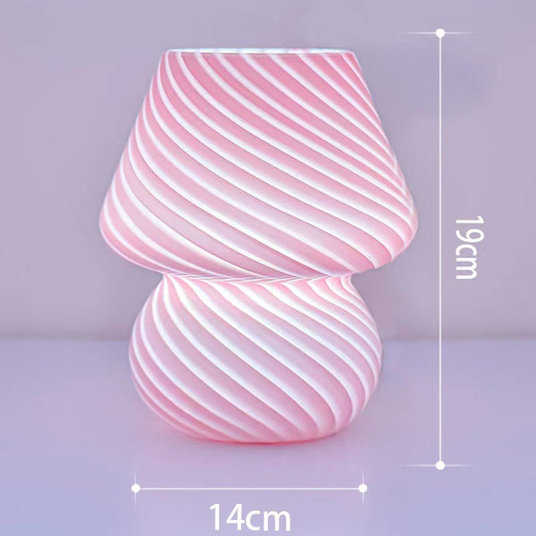 Pink Retro Swirl Glass Mushroom Table Lamp Usb Powered 3 Level Dimmable Bedside Accent Light Lamps