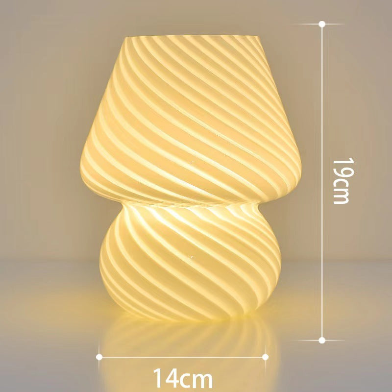 Yellow Retro Swirl Glass Mushroom Table Lamp Usb Powered 3 Level Dimmable Bedside Accent Light Lamps