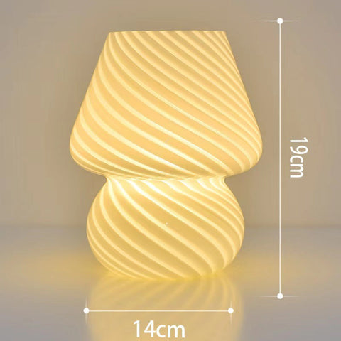 Yellow Retro Swirl Glass Mushroom Table Lamp Usb Powered 3 Level Dimmable Bedside Accent Light Lamps