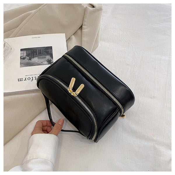 Black Large Capacity Double Layer Pu Leather Makeup Bag Portable Travel Cosmetic Organizer Case Makeup Bags & Cases