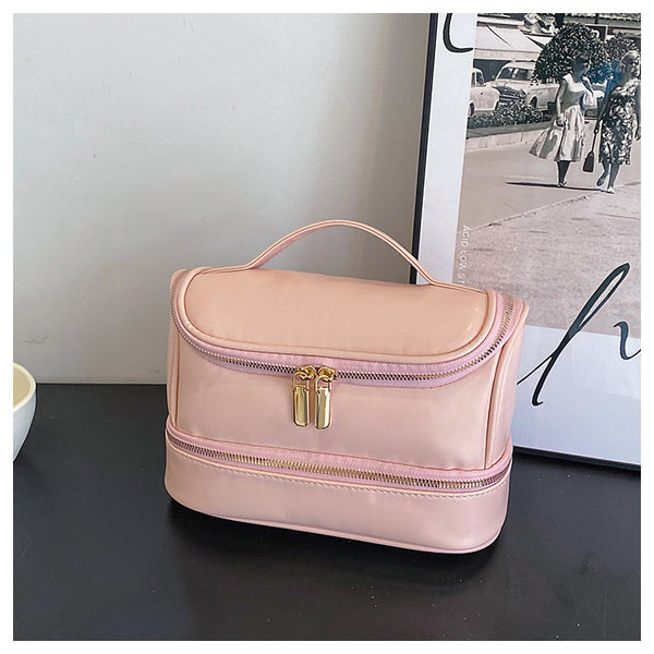 Pink Large Capacity Double Layer Pu Leather Makeup Bag Portable Travel Cosmetic Organiser Case Makeup Bags & Cases