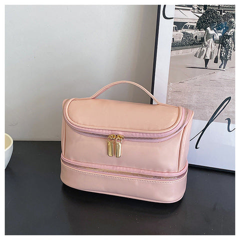 Pink Large Capacity Double Layer Pu Leather Makeup Bag Portable Travel Cosmetic Organiser Case Makeup Bags & Cases