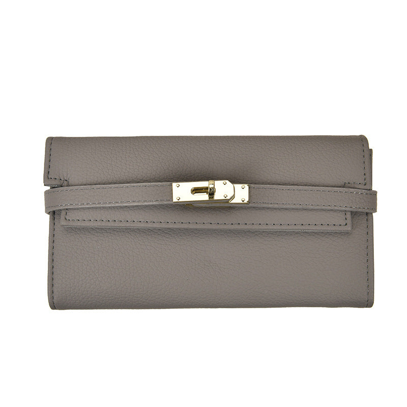 Grey Elegant Women's Turn Lock Long Wallet Black Pu Leather Clutch Purse With Card Slots & Zipper Pocket Wallets