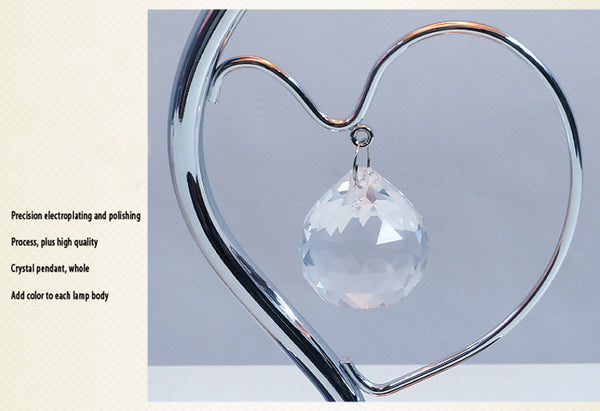 Pink Roses And Silver Base Romantic Red Flower Table Lamp Crystal Heart Accent Bedside Night Light Lamps