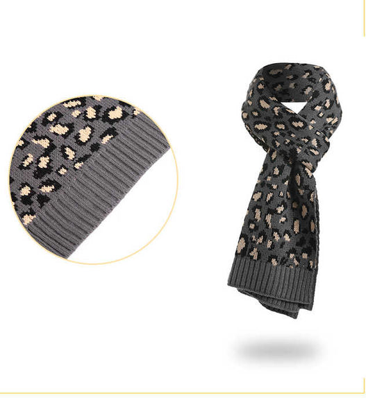 Purple Women's 3 Piece Winter Knit Set Leopard Print Plush Lined Beanie Hat Scarf & Touchscreen Gloves Scarves & Wraps