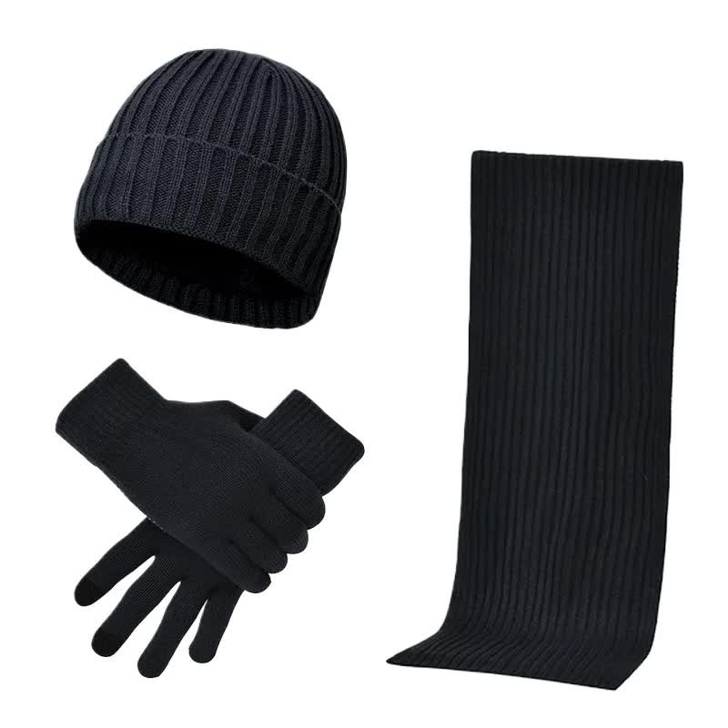 Elosung Navy Blue Men's 3 Piece Winter Warm Ribbed Knit Beanie Hat Scarf And Gloves Set Hats