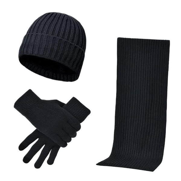 Elosung Navy Blue Men's 3 Piece Winter Warm Ribbed Knit Beanie Hat Scarf And Gloves Set Hats