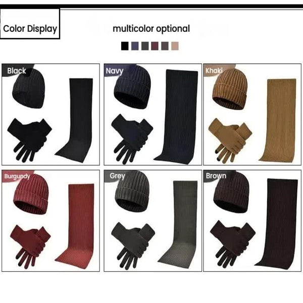 Elosung Navy Blue Men's 3 Piece Winter Warm Ribbed Knit Beanie Hat Scarf And Gloves Set Hats