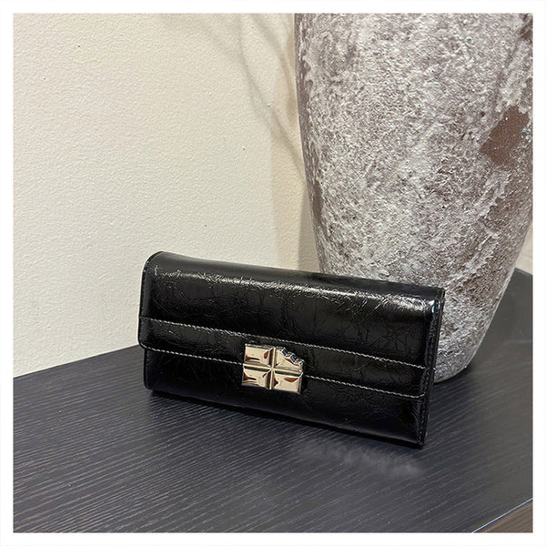 Black Elegant Women's Rfid Blocking Long Wallet Pu Leather Clutch Purse With Clasp Wallets