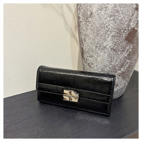 Black Elegant Women's Rfid Blocking Long Wallet Pu Leather Clutch Purse With Clasp Wallets