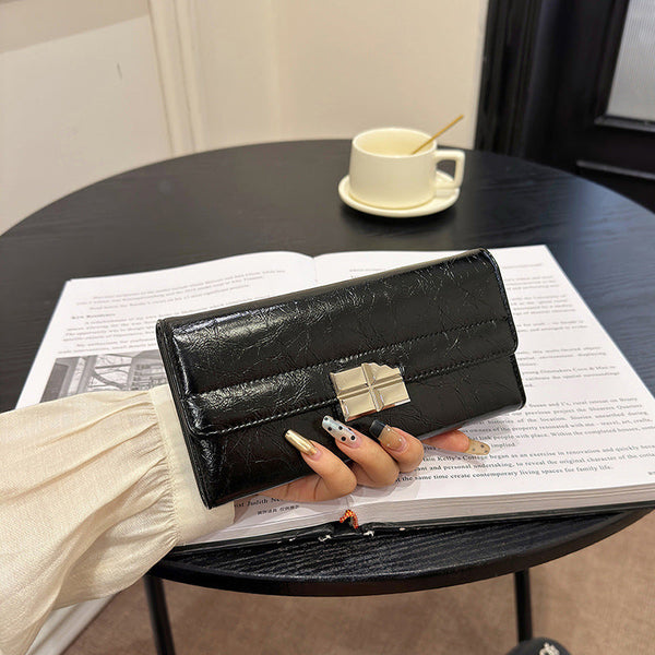 Black Elegant Women's Rfid Blocking Long Wallet Pu Leather Clutch Purse With Clasp Wallets