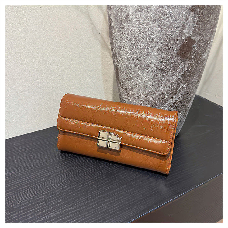 Brown Elegant Women's Rfid Blocking Long Wallet Pu Leather Clutch Purse With Clasp Wallets