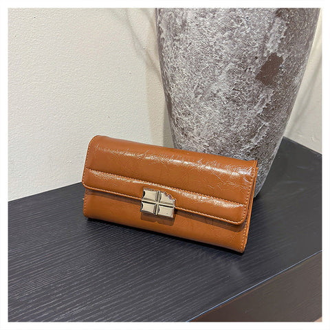 Brown Elegant Women's Rfid Blocking Long Wallet Pu Leather Clutch Purse With Clasp Wallets
