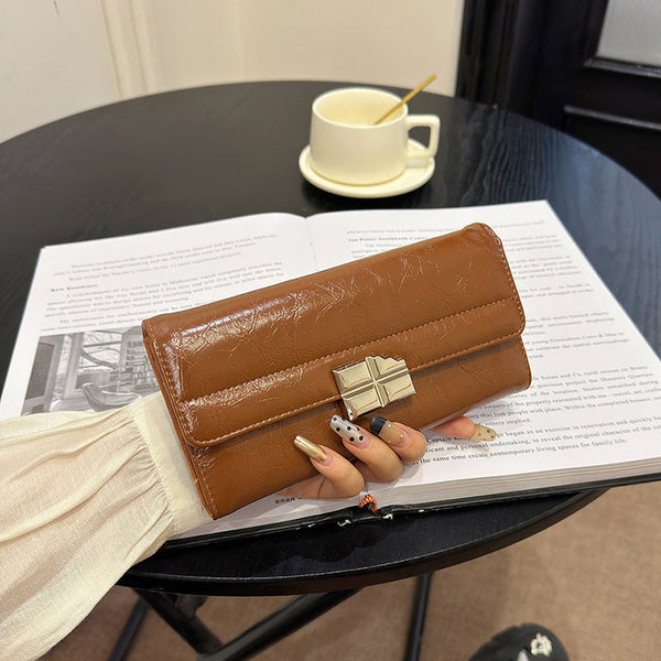 Brown Elegant Women's Rfid Blocking Long Wallet Pu Leather Clutch Purse With Clasp Wallets