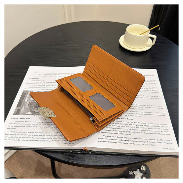 Brown Elegant Women's Rfid Blocking Long Wallet Pu Leather Clutch Purse With Clasp Wallets