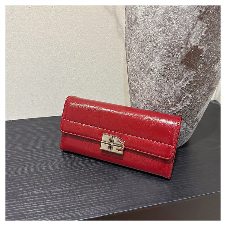 Red Elegant Womens Rfid Blocking Long Wallet Pu Leather Clutch Purse With Clasp Wallets