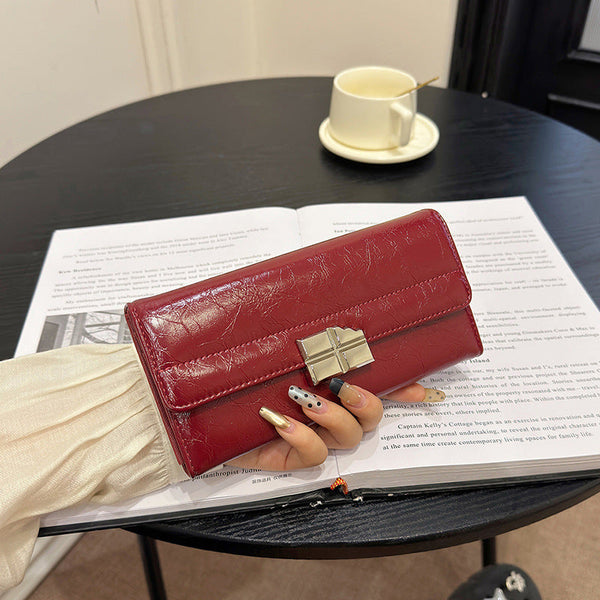 Red Elegant Womens Rfid Blocking Long Wallet Pu Leather Clutch Purse With Clasp Wallets