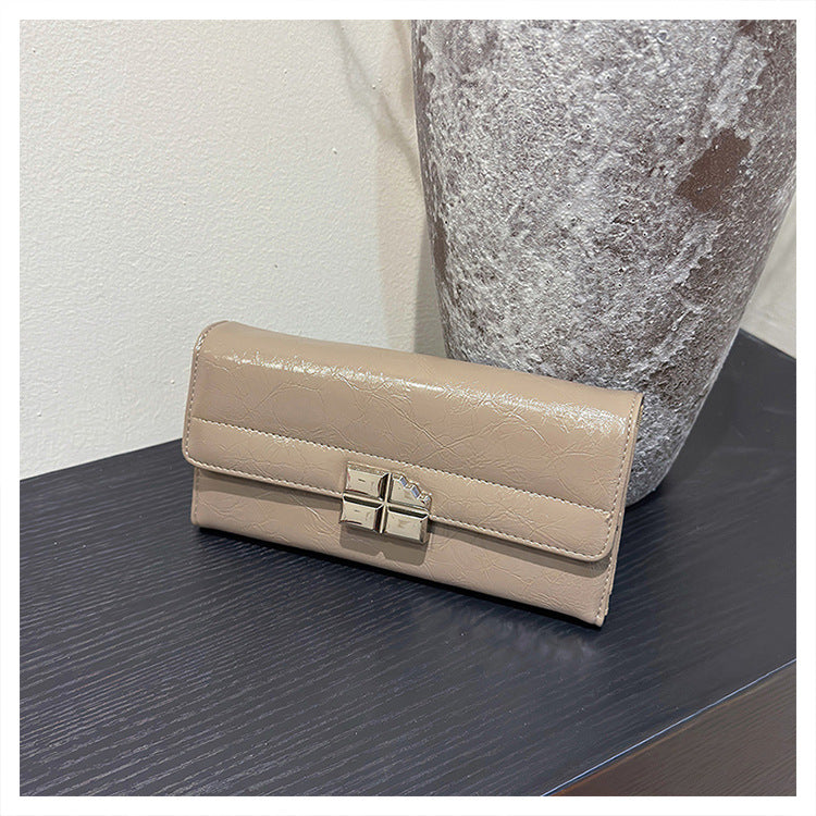 Beige Elegant Women's Rfid Blocking Long Wallet Pu Leather Clutch Purse With Clasp Wallets