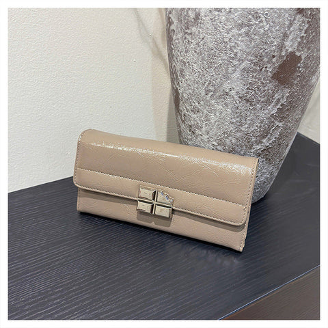 Beige Elegant Women's Rfid Blocking Long Wallet Pu Leather Clutch Purse With Clasp Wallets