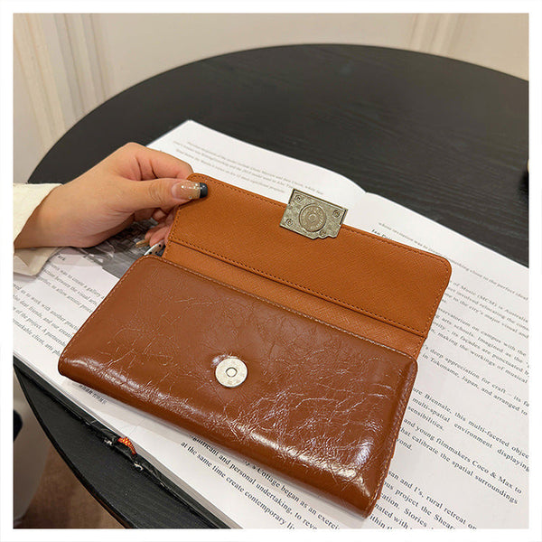 Beige Elegant Women's Rfid Blocking Long Wallet Pu Leather Clutch Purse With Clasp Wallets
