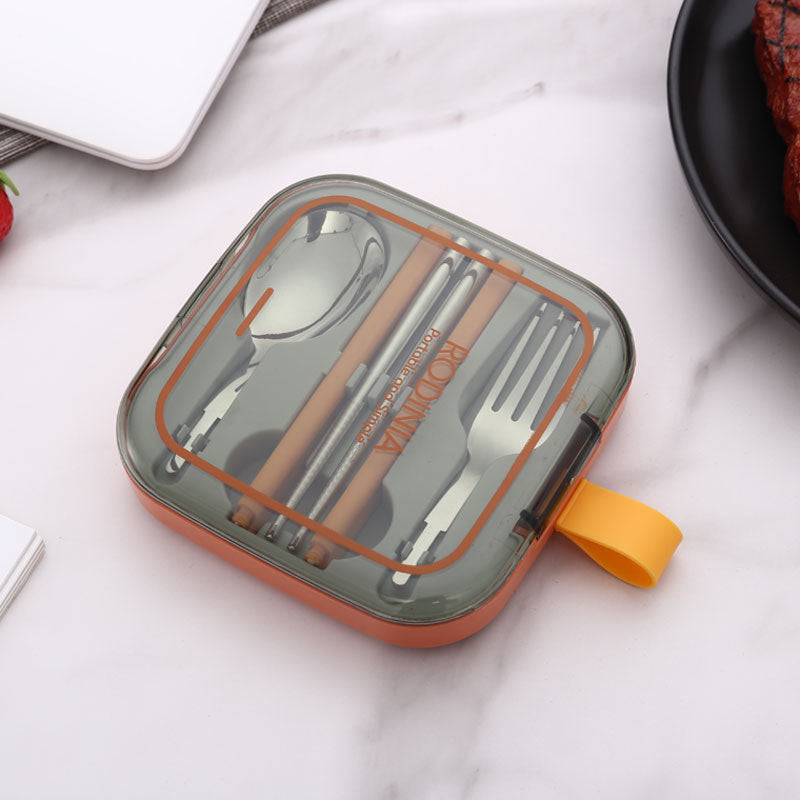 2 Sets Orange And Grey Portable Stainless Steel Cutlery Reusable Utensils (2 Fork Spoon Pairs Of Chopsticks) With Compact Travel Case Cutlery Sets